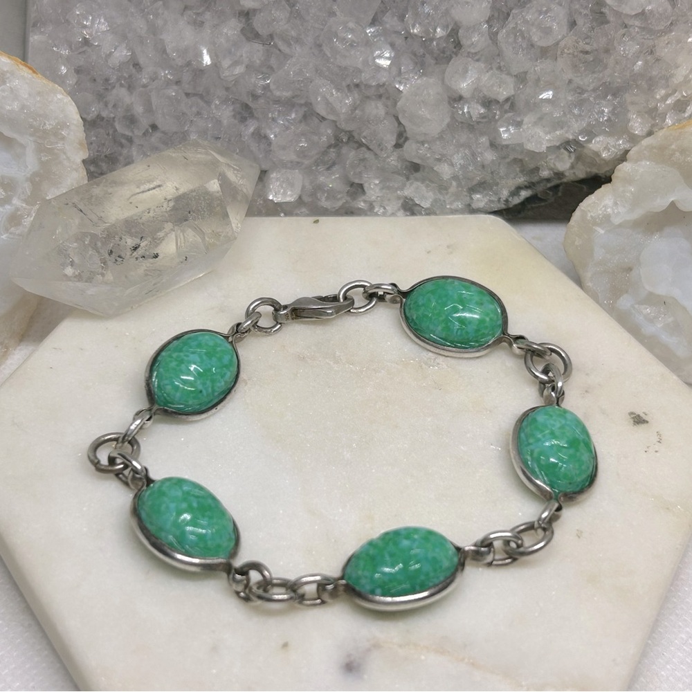 Vintage Egyptian Revival Scarab Bracelet 925